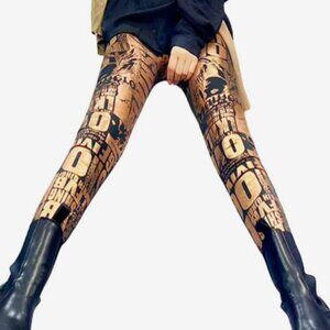 LAST CHANCE - XS women's copper & black grafitti print leggings, NWT